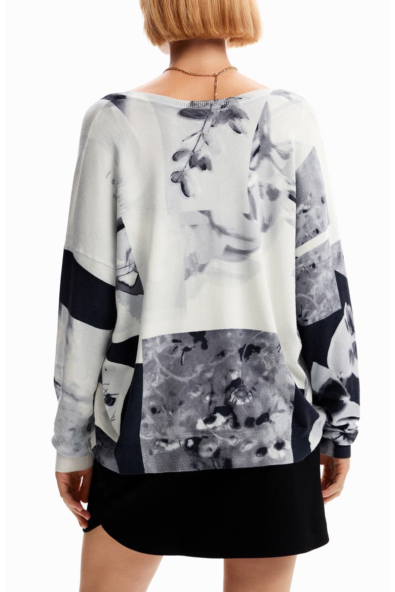 Floral Print Sweater, Main, color, WHITE