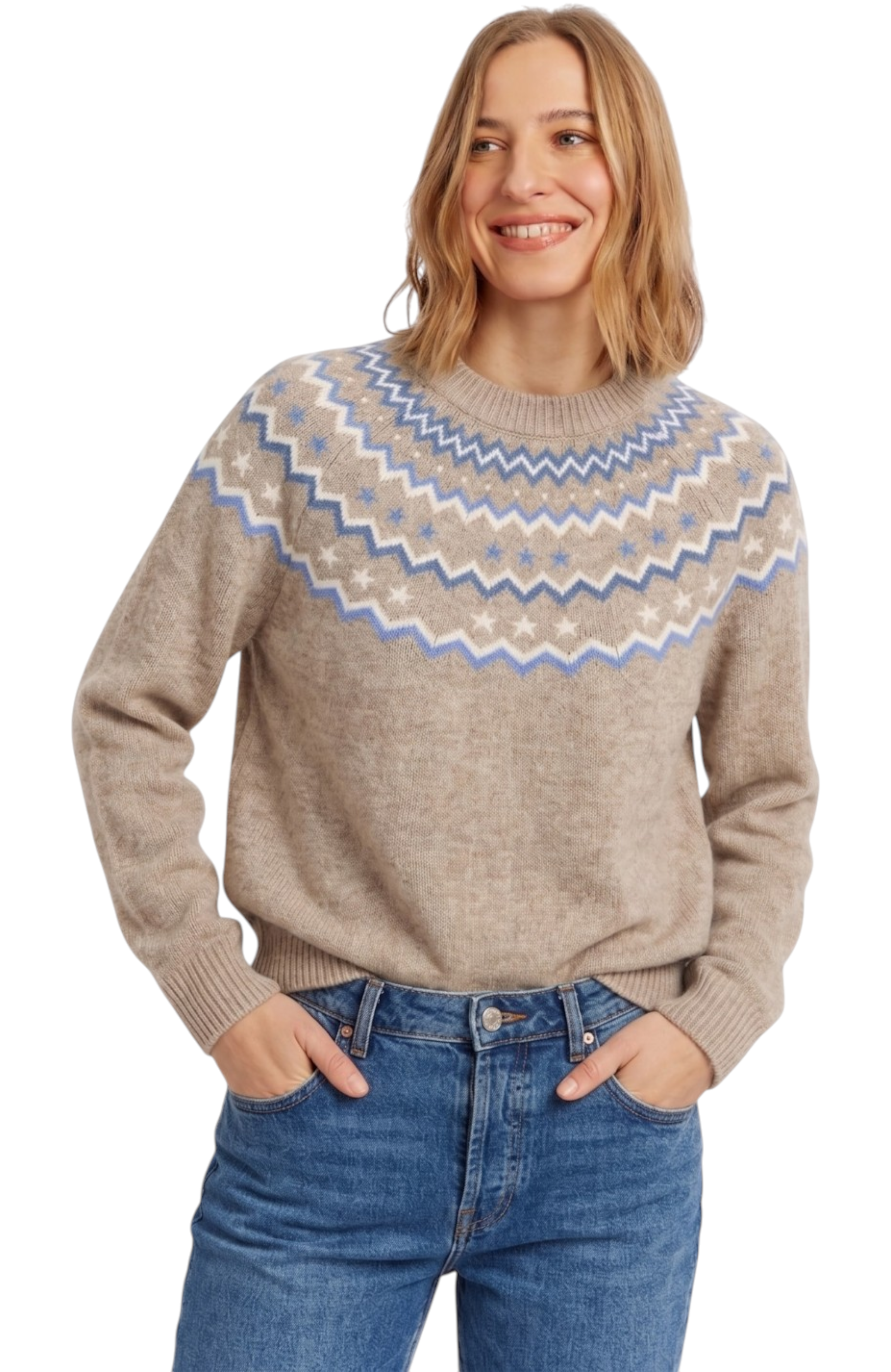Chinti & Parker Wool Cashmere Star Yoke Sweater In Warm Oatmeal