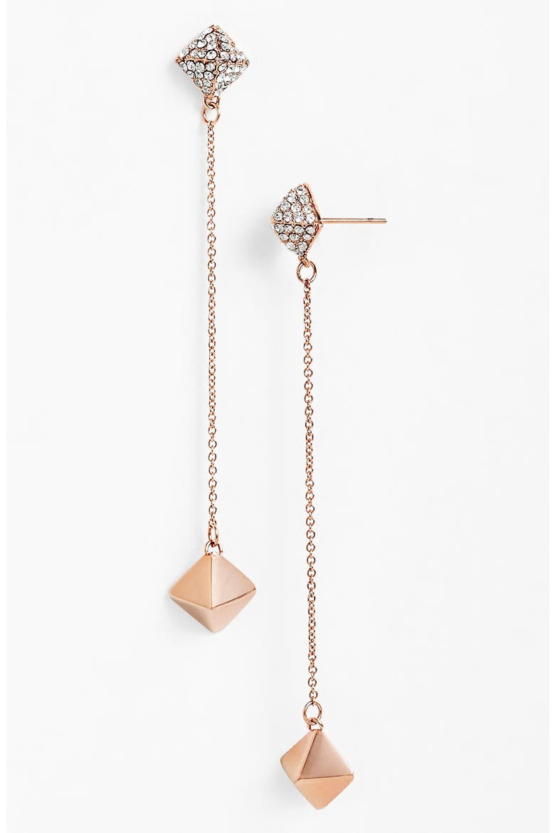 'Jewel Box' Pavé Pyramid Linear Earrings, Main, color, ROSE GOLD/ CLEAR