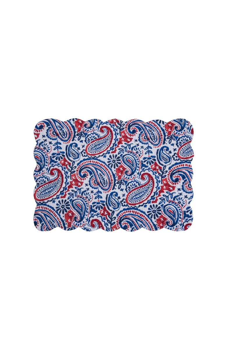 Americana Paisley 100% Cotton Set of 6 Placemats 13" x 19", Alternate, color, Blue