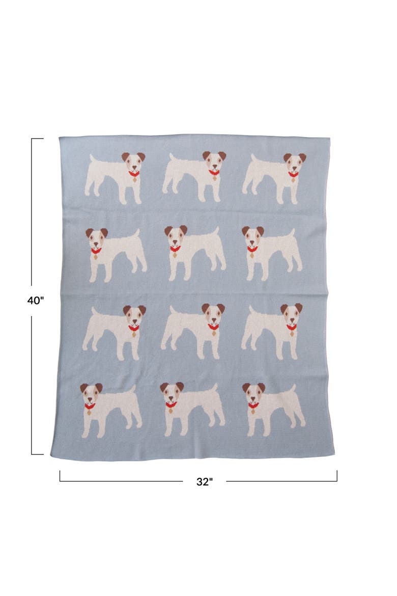 Cotton Knit Baby Blanket with Dog Prints, Multicolor, Alternate, color, Blue