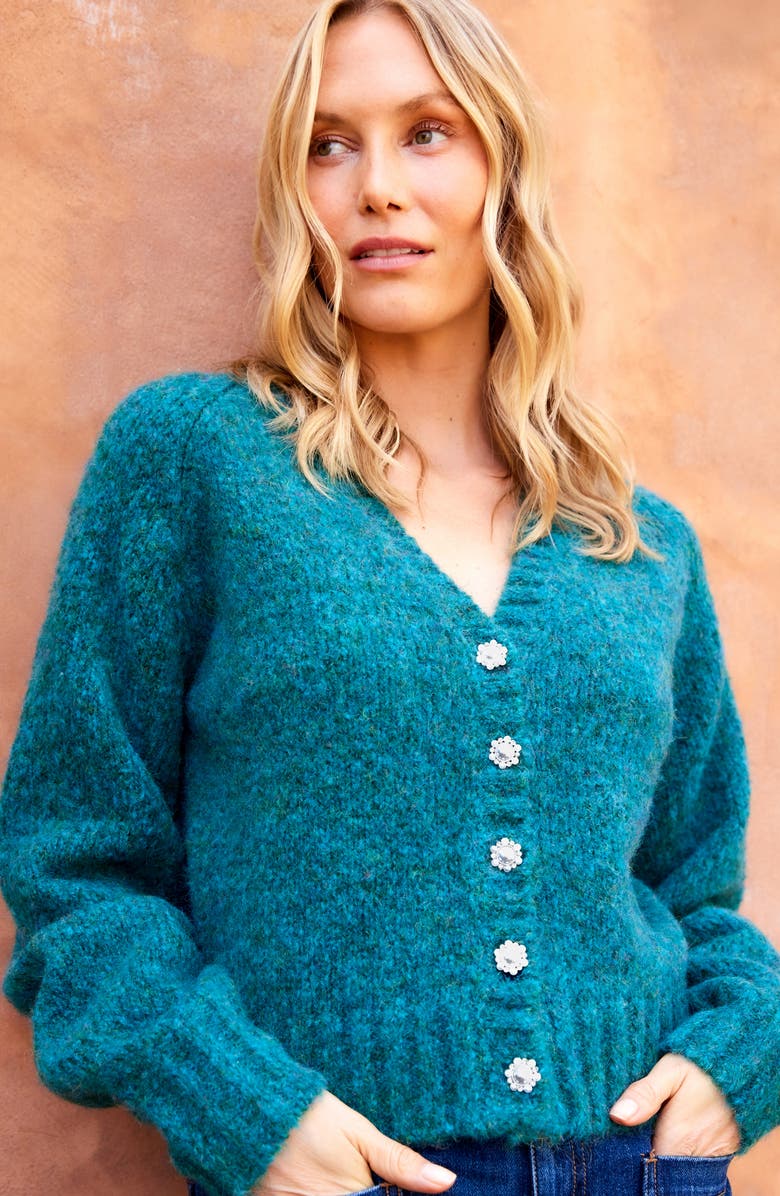 Karen Kane Pearl Button Cardigan, Alternate, color, Teal