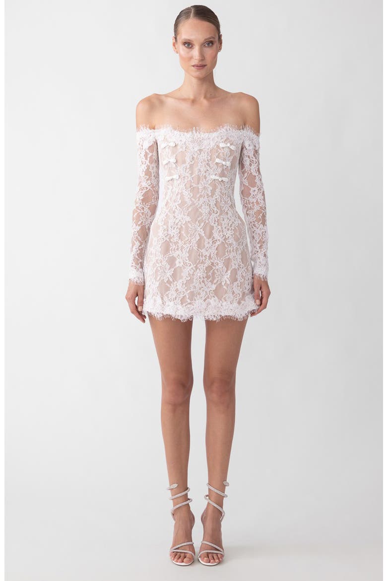Rachael Off the Shoulder Lace Minidress, Alternate, color, WHITE