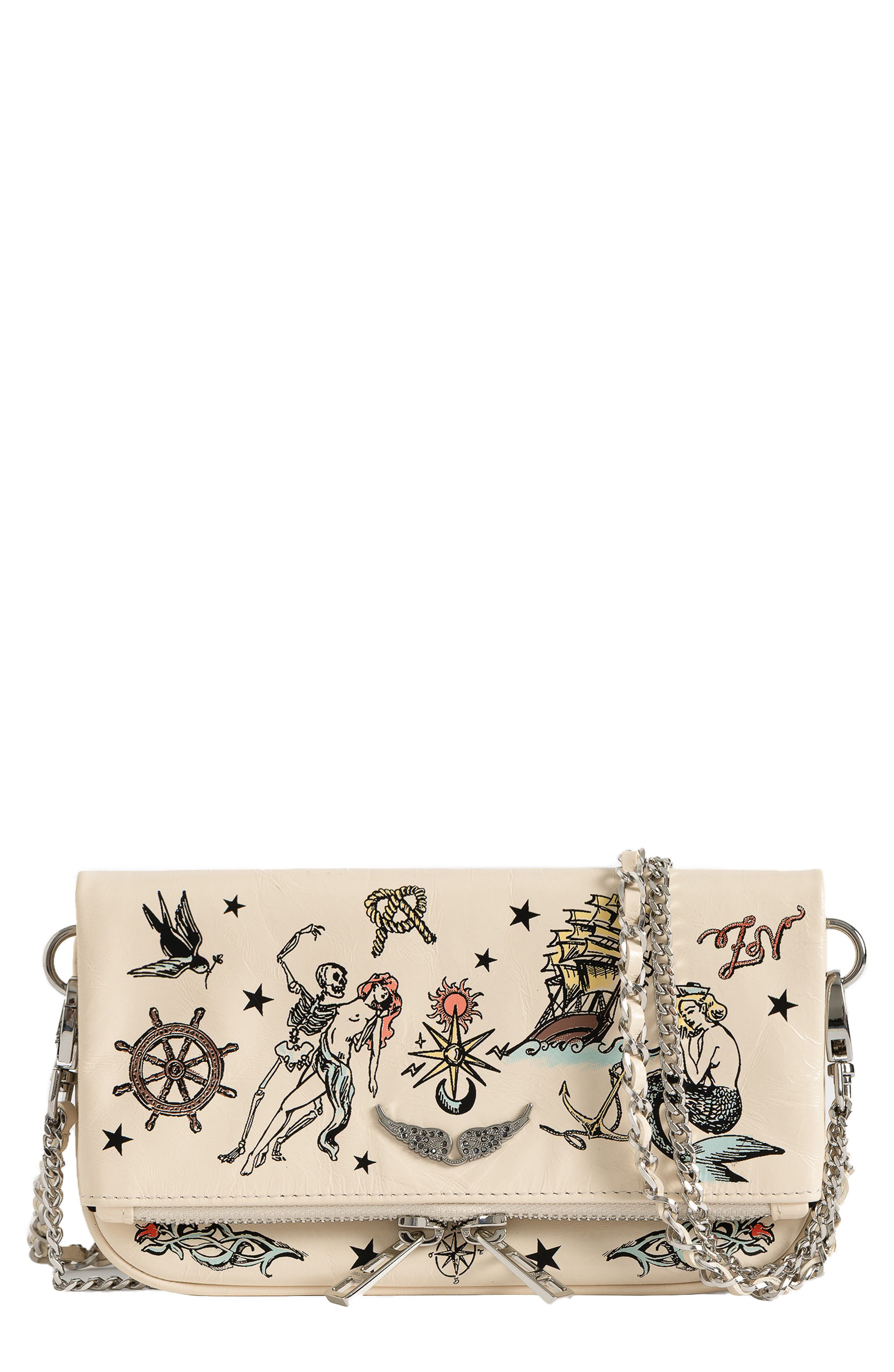 Rock Nano Tattoo Leather Clutch, Main, color, FLASH