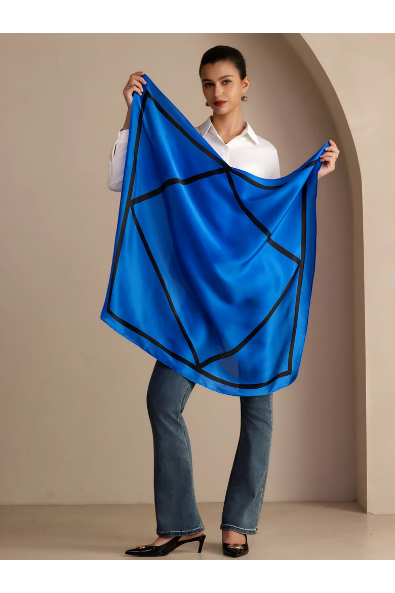 Printed Square Silk Scarf, Alternate, color, Blue Square
