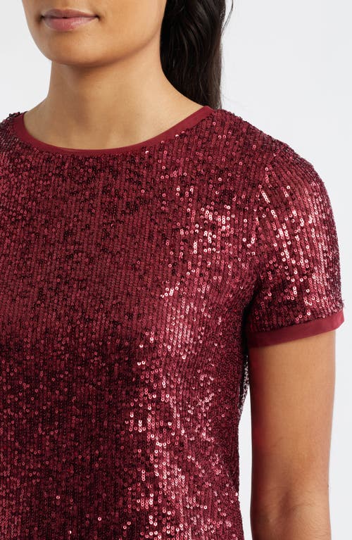 Anne Klein Short Sleeve Sequin Mesh Top In Red