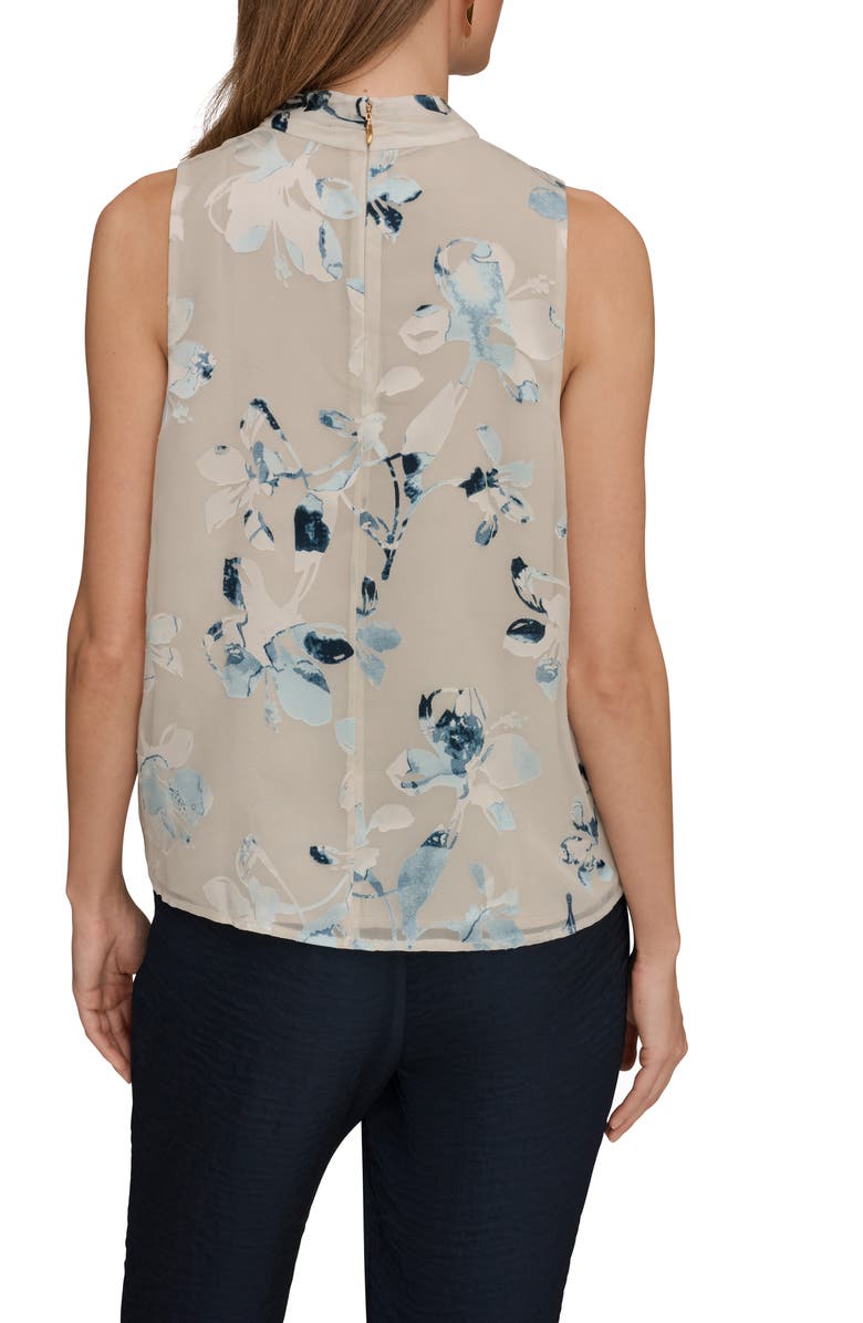 Donna Karan New York Floral Burnout Twist Neck Top, Alternate, color, Sea Mist Multi