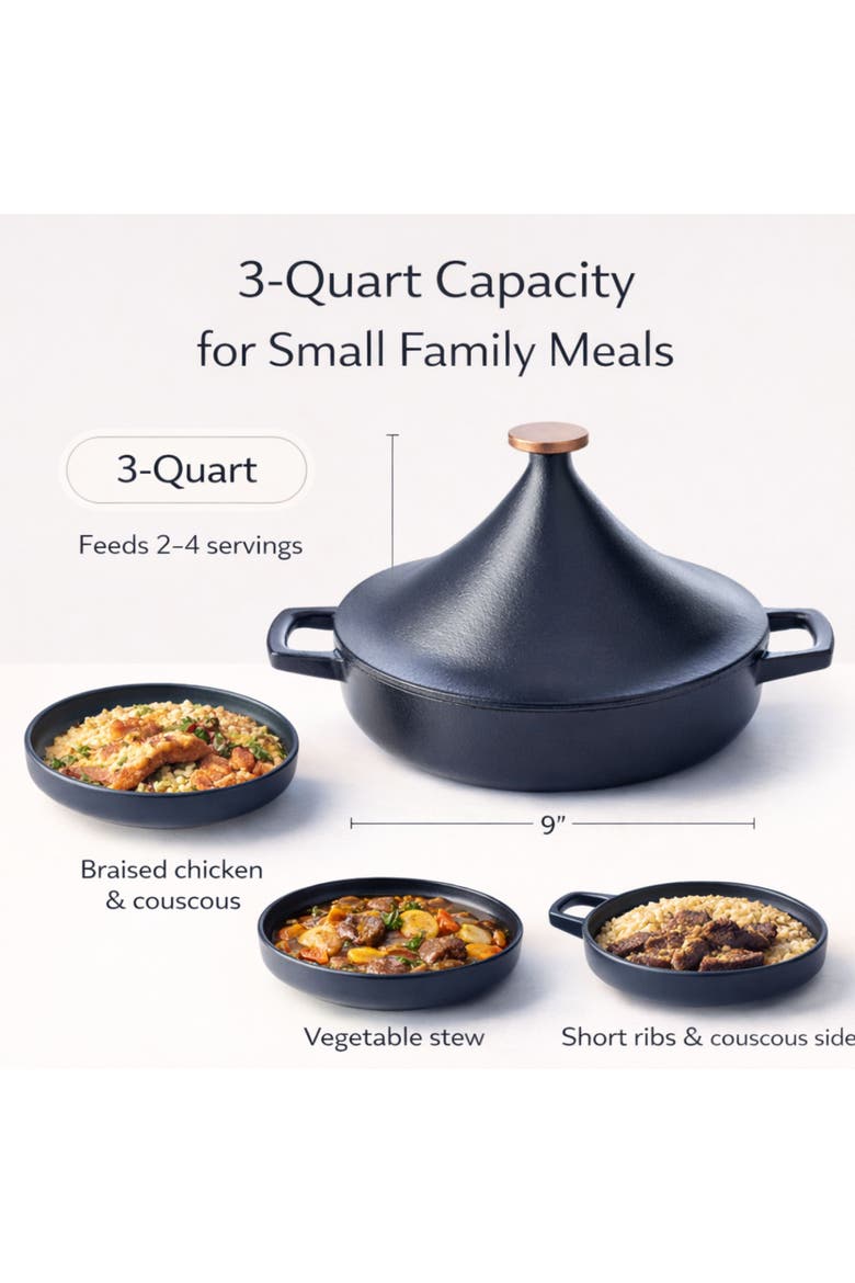 Nori Enameled Cast Iron Moroccan Tagine, 3-Qt., Alternate, color, Black
