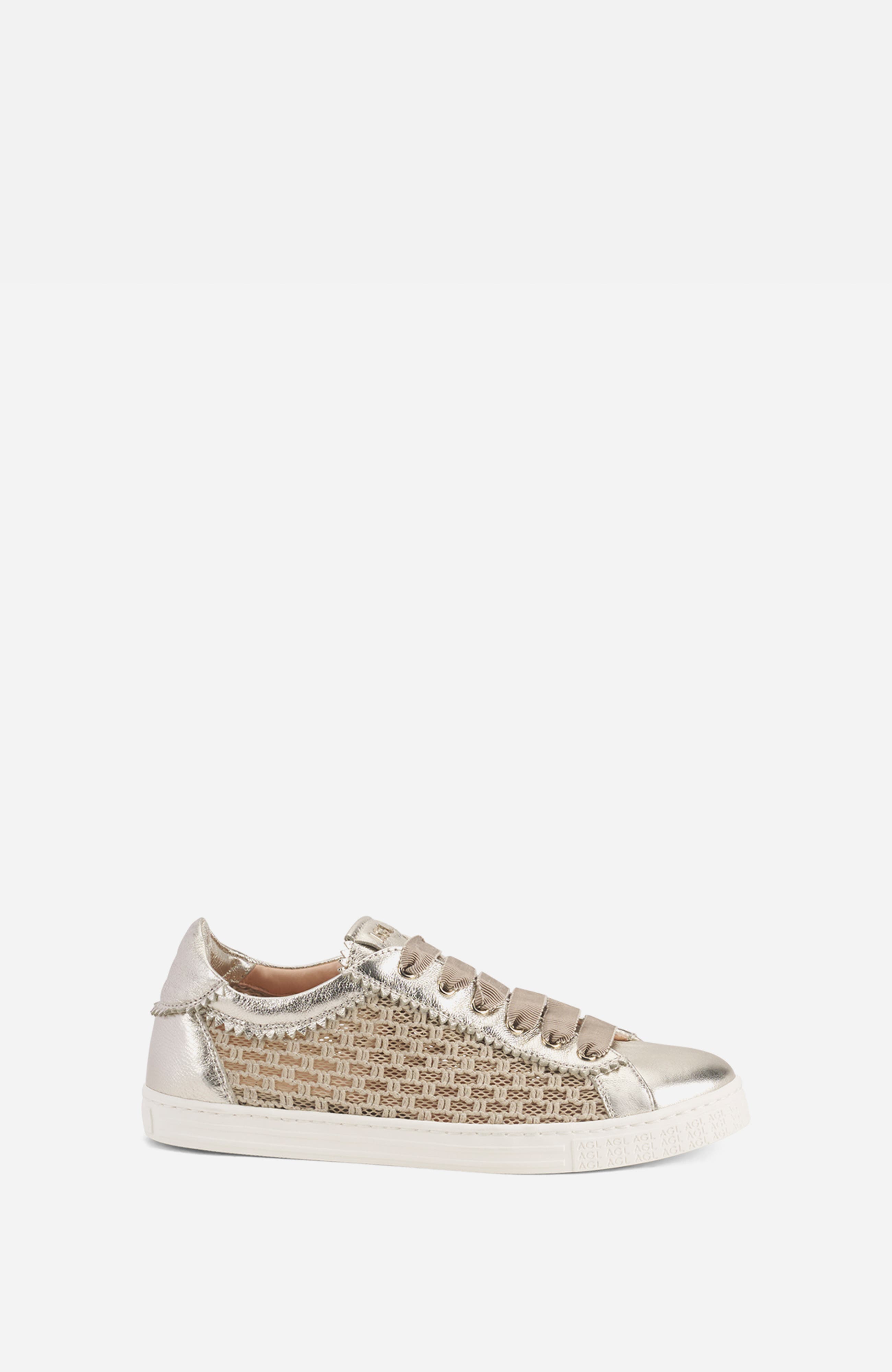 AGL Sade Plots Sneaker with Woven Texture, Main, color, Platinum Leather