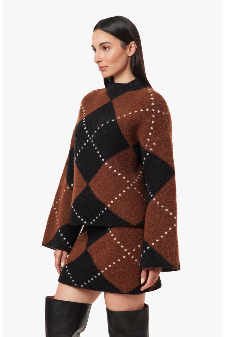 Argyle Mock Neck Sweater, Alternate, color, BROWNBLACK