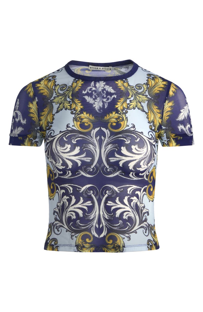 Alice + Olivia Tess Stretch Mesh Crop T-Shirt, Alternate, color, Antique Scroll
