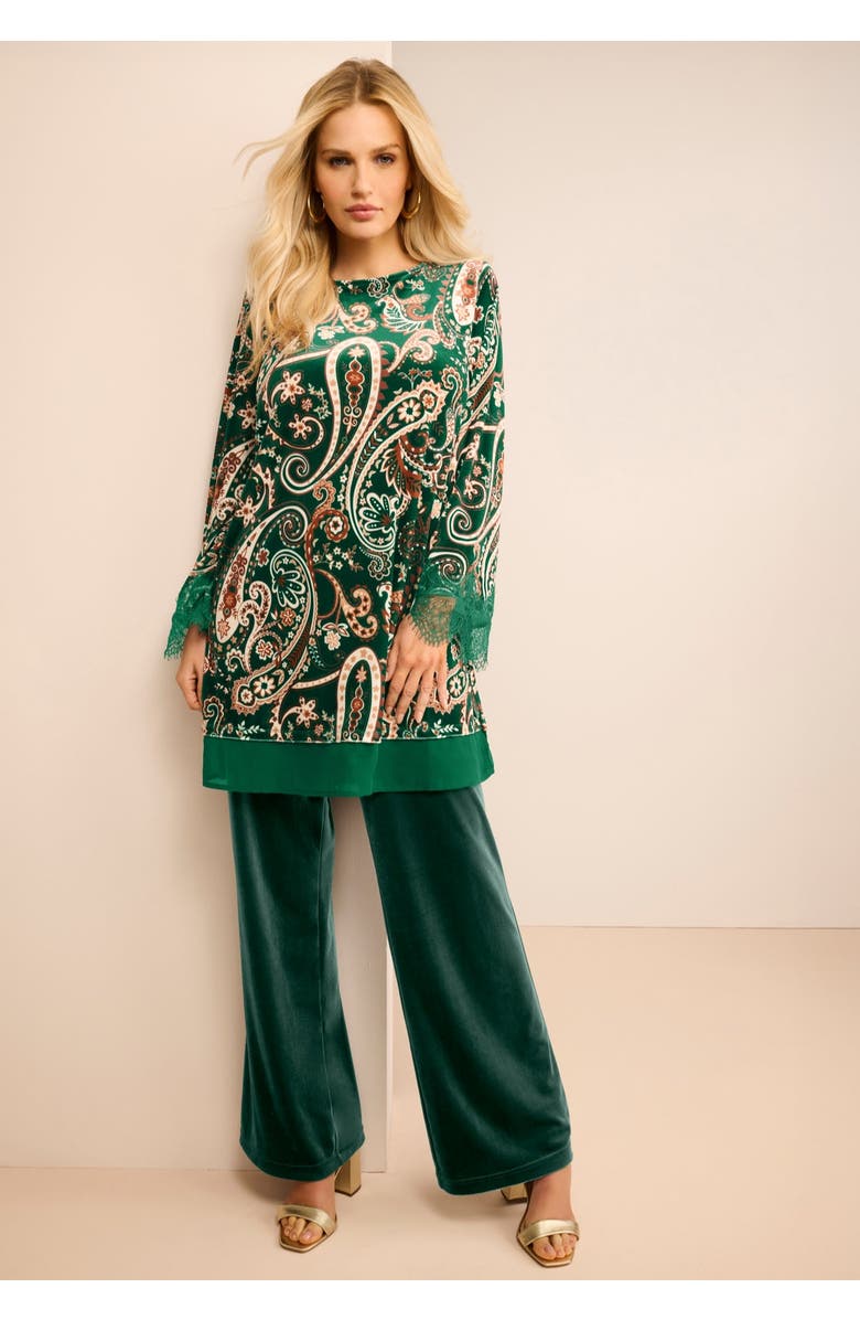 Roaman's Lace-Trim Velour Tunic, Alternate, color, Black