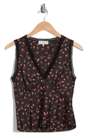 Shop Wayf Lace Trim Gathered Bust Top In Black Ditsy