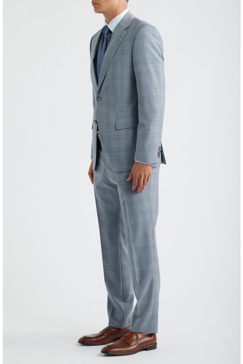 Huge Slim Fit Grey Plaid Virgin Wool Suit, Alternate, color, BLUE/ GREY