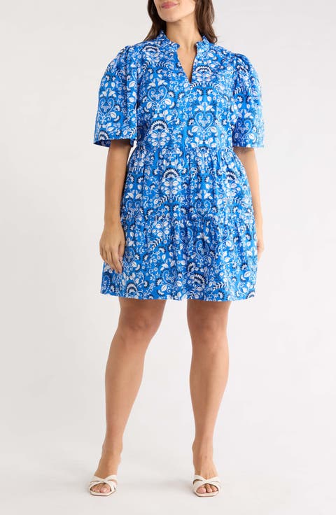 Lulu Floral Dixie Split Neck Cotton Minidress