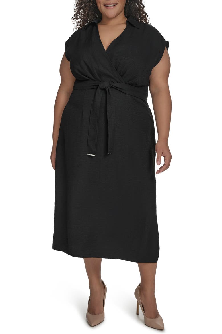 Cap Sleeve Midi Dress, Main, color, BLACK