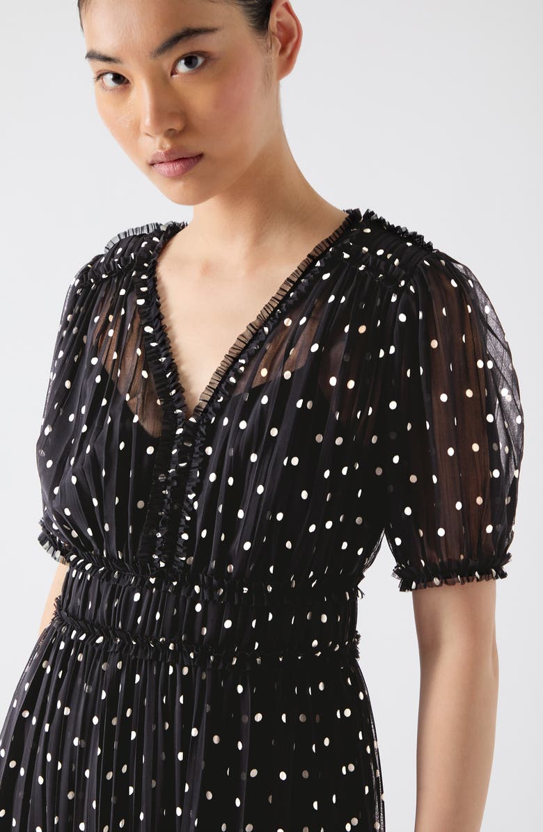 LK Bennett Gigi Polka Dot Short Sleeve Pleated Chiffon Midi Dress, Alternate, color, 