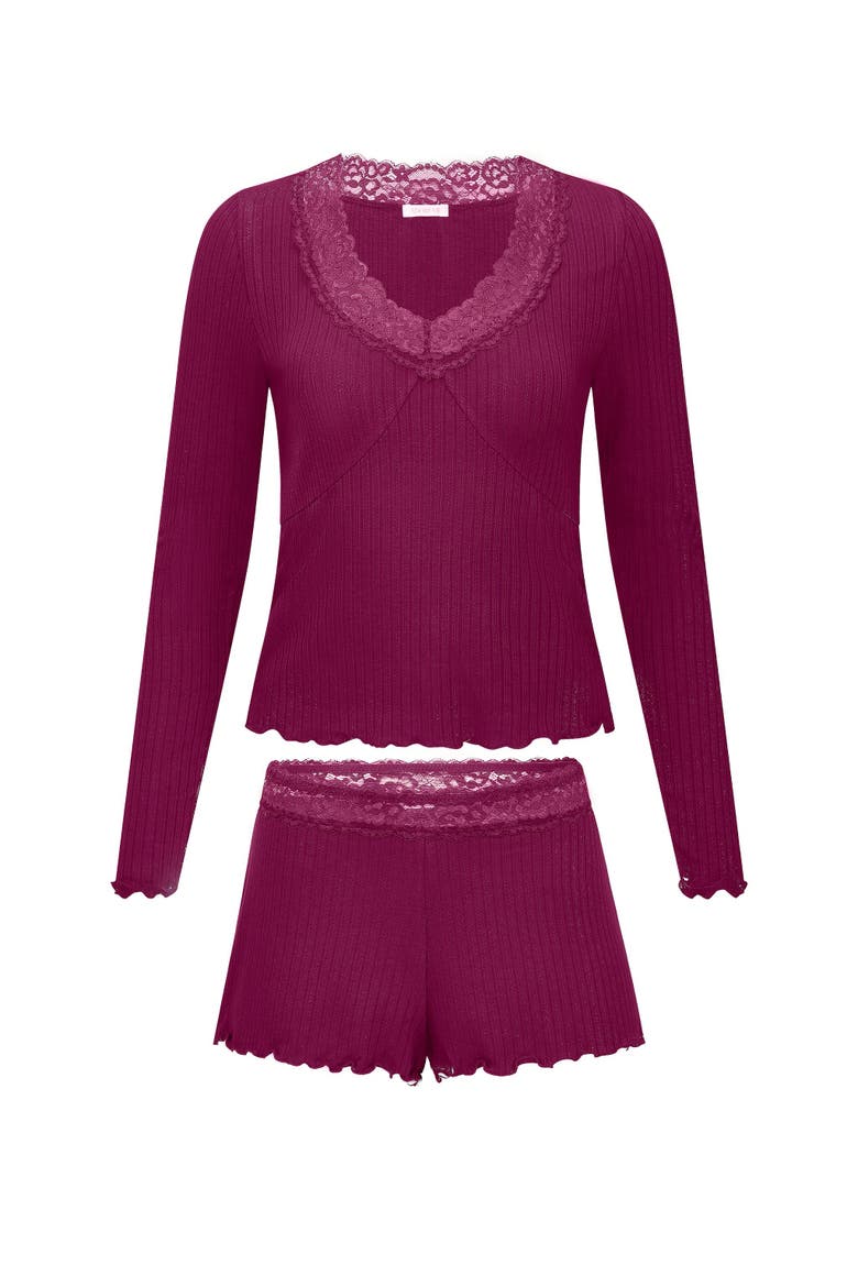 Brooks Pajama Long Sleeve Top & Shorts Set, Alternate, color, Dark purple