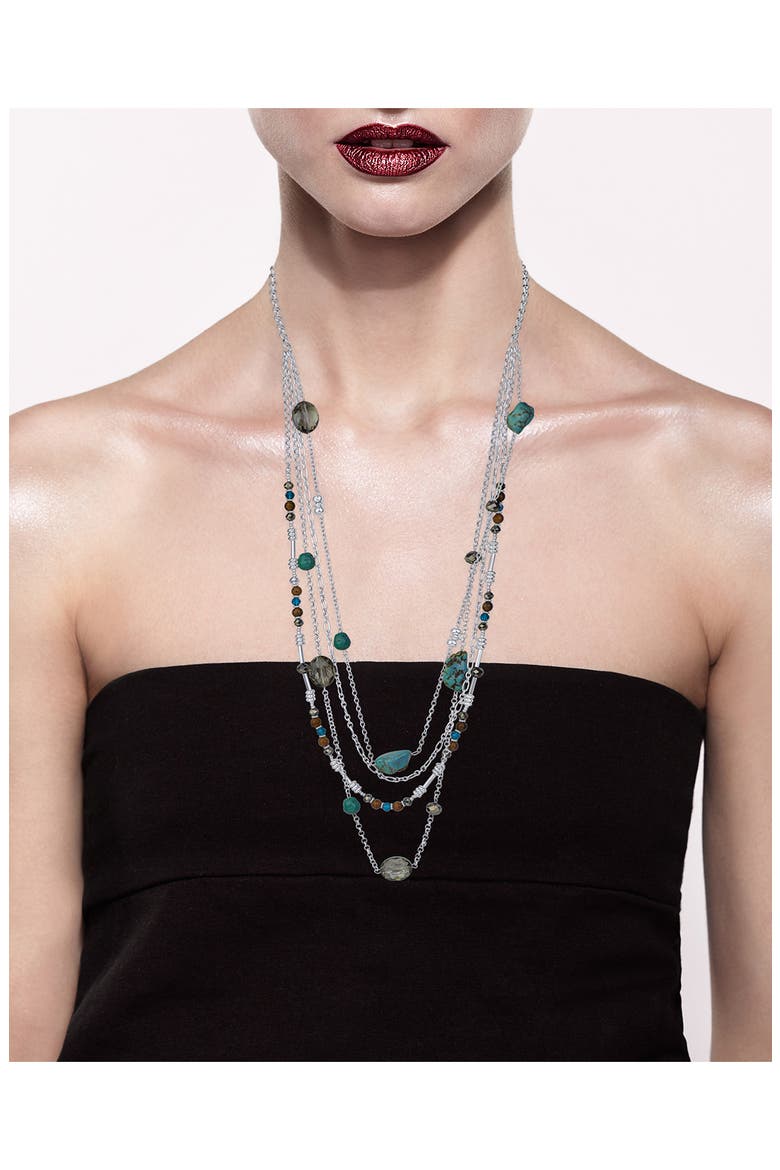Multi Strand Chain Necklace (Nordstrom Exclusive), Alternate, color, TURQUOISE/ SILVER