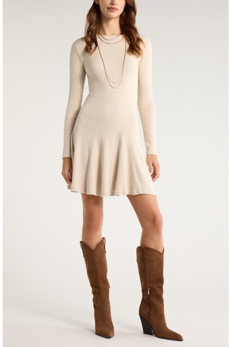 Long Sleeve Fit & Flare Minidress, Main, color, BEIGE OATMEAL LIGHT HEATHER