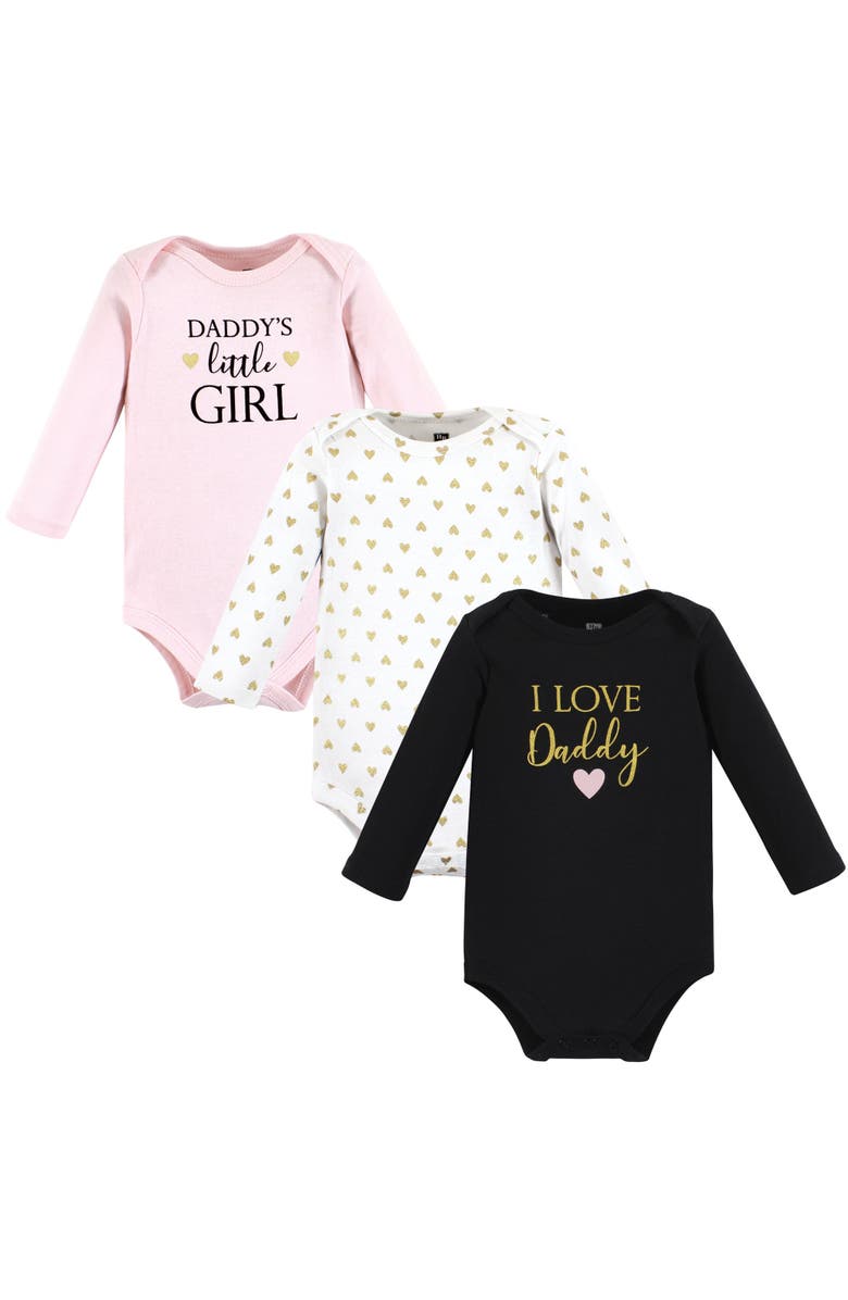 Hudson Baby Little Soft Cotton Long-Sleeve One-Piece 3Pk, Main, color, Girl Daddy 3-Pack