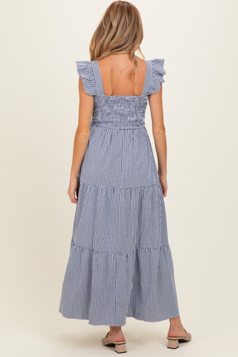 Gingham Ruffle Strap Smocked Maxi Dress, Alternate, color, Navy Blue