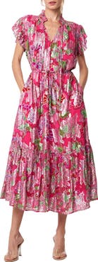 CIEBON Hilma Metallic Floral Print Maxi Dress