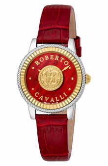 Roberto Cavalli by Franck Muller Mother-of-Pearl Leather Strap Watch, 30mm