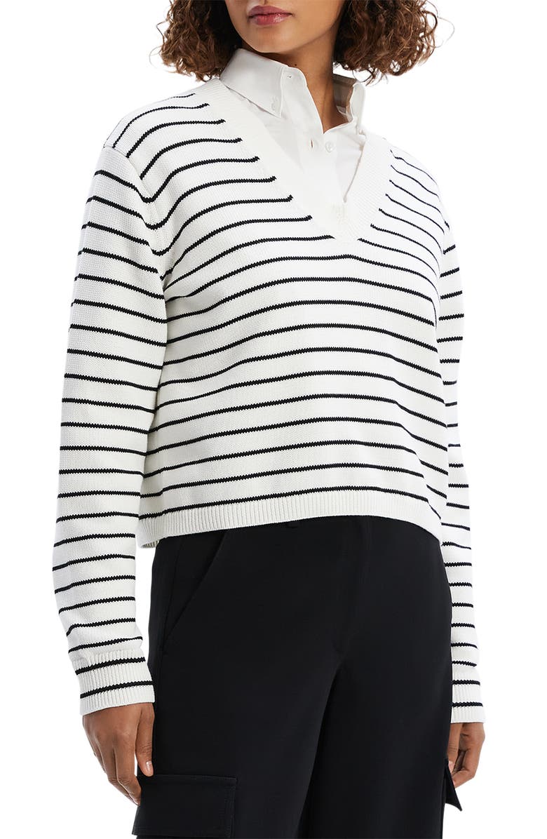 Theory Waverly Stripe Cotton V-Neck Crop Sweater, Alternate, color, 