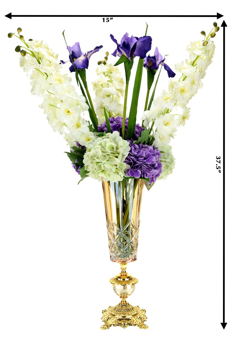 Hydrangea and Iris Arrangement in Vase, Alternate, color, Indigo