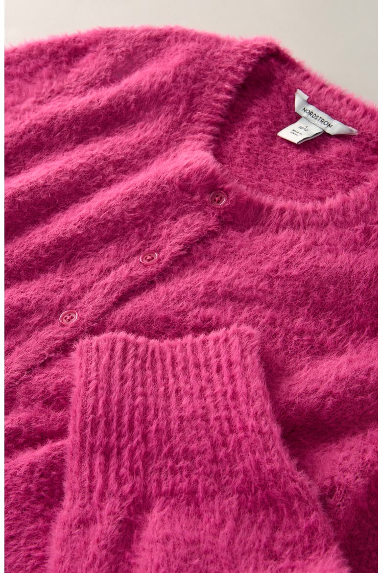 Kids' Fuzzy Cropped Cardigan, Alternate, color, PINK FUCHSIA