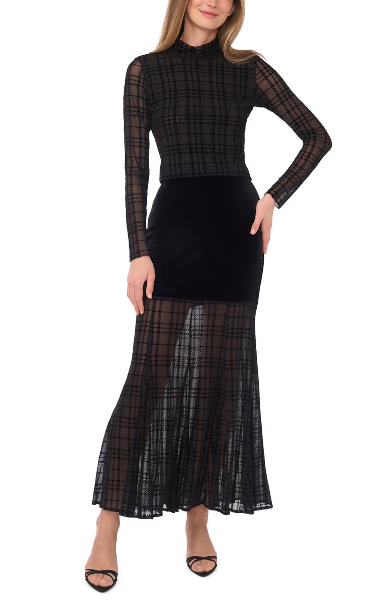Parker Mesh Bottom Long Skirt, Alternate, color, Rich Black