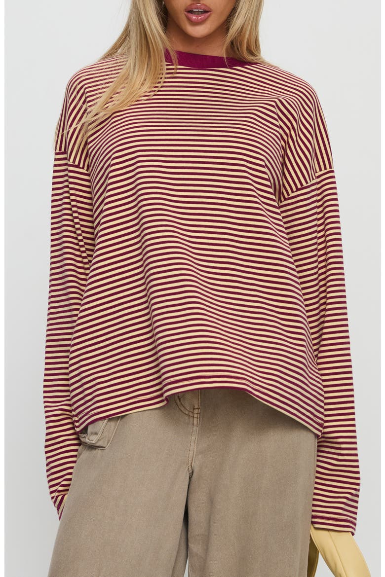 Settle Down Stripe Oversize T-Shirt, Main, color, BURGUNDY