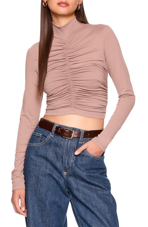 Mock Neck Ruched Crop Top