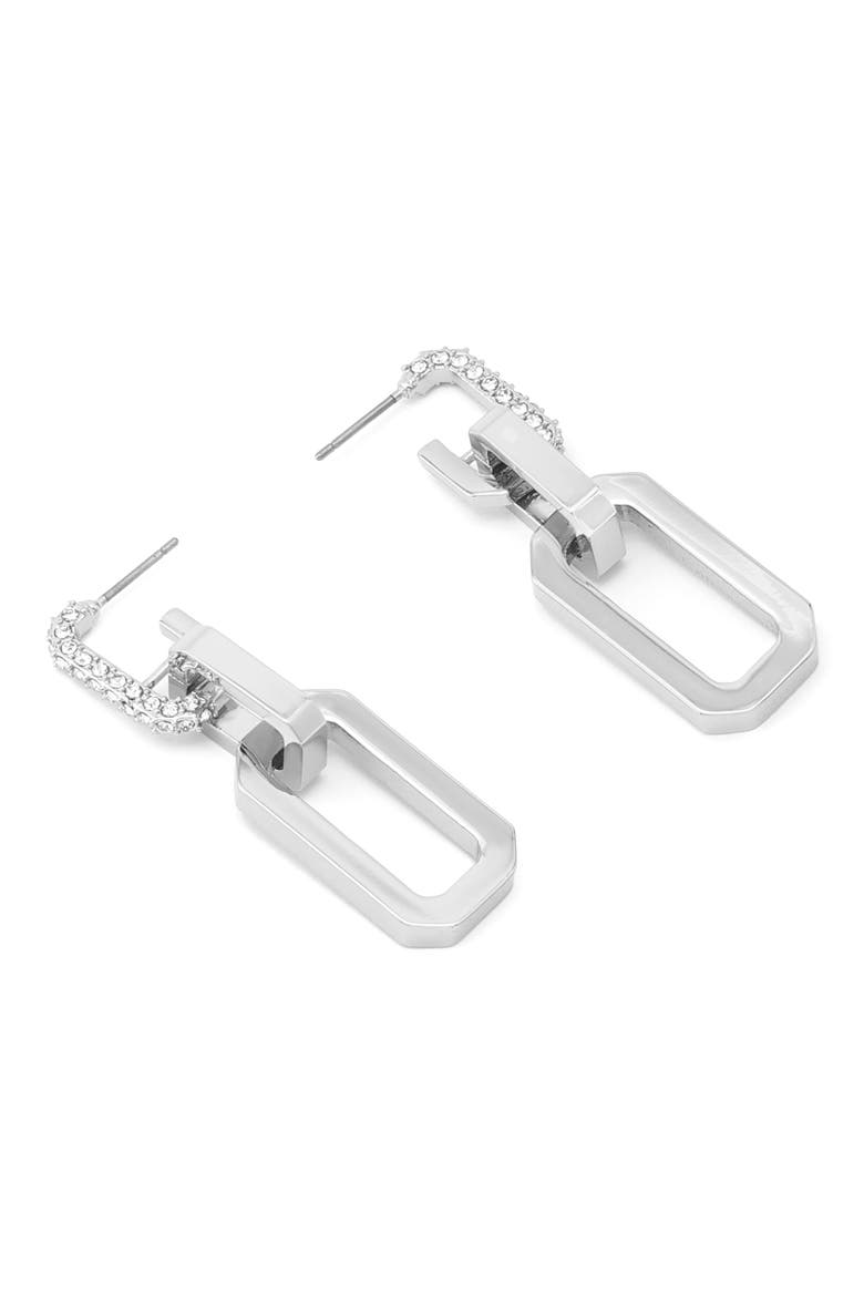 Crystal Hexagon Double Drop Hoop Earrings, Alternate, color, RHODIUM