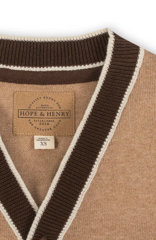 Hope & Henry Boys' Organic Tipped Cardigan With Elbow Patches, Kids In Gold