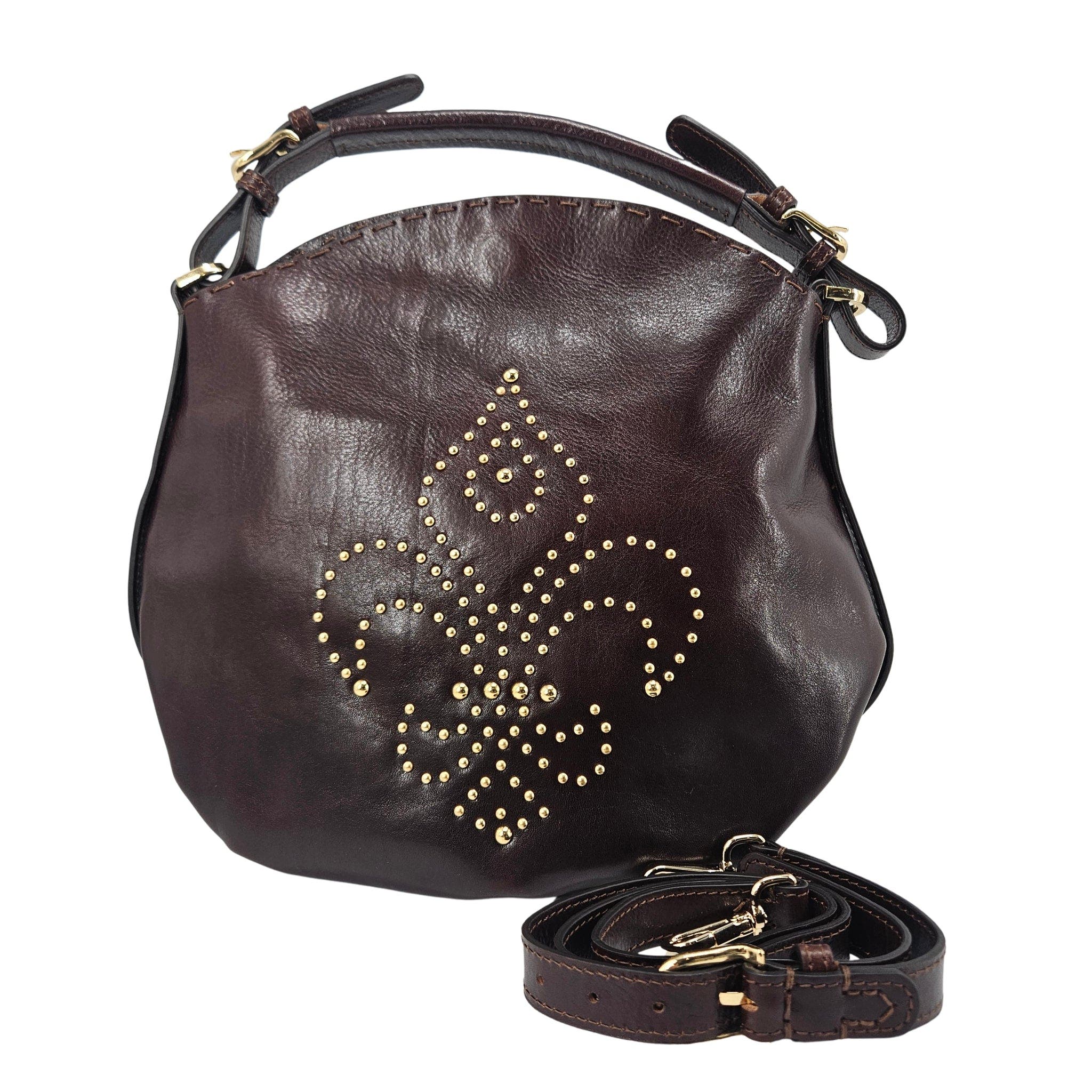 Studded Leather Fleur de lis Shoulder Bag, Alternate, color, brown
