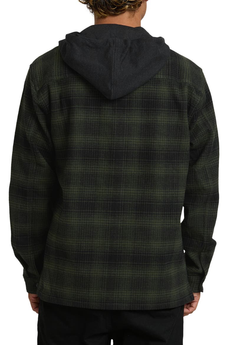 Baja Sur Plaid Hooded Cotton Flannel Button-Up Shirt, Alternate, color, BLACK