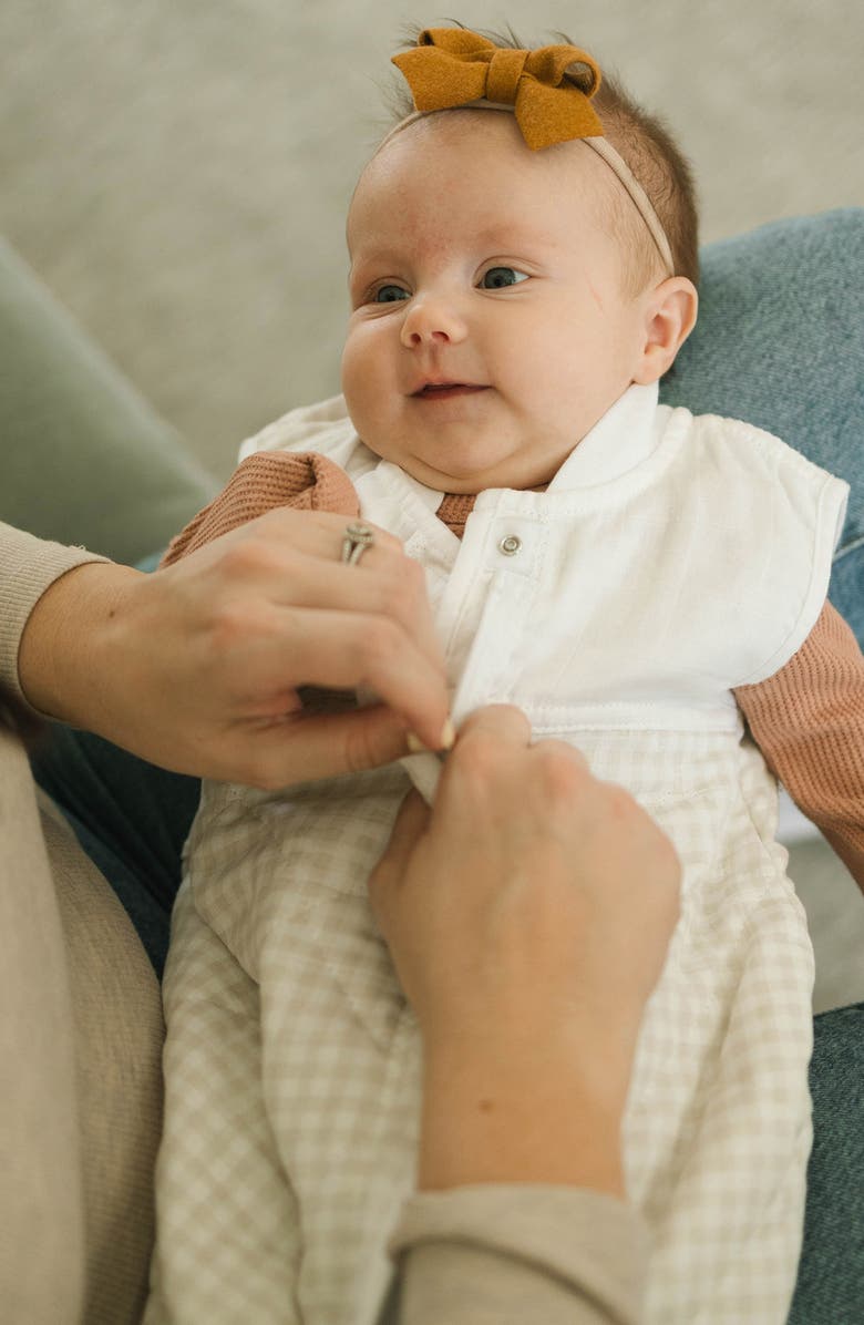 little unicorn Quilted Cotton Muslin Wearable Blanket, Alternate, color, Tan Gingham