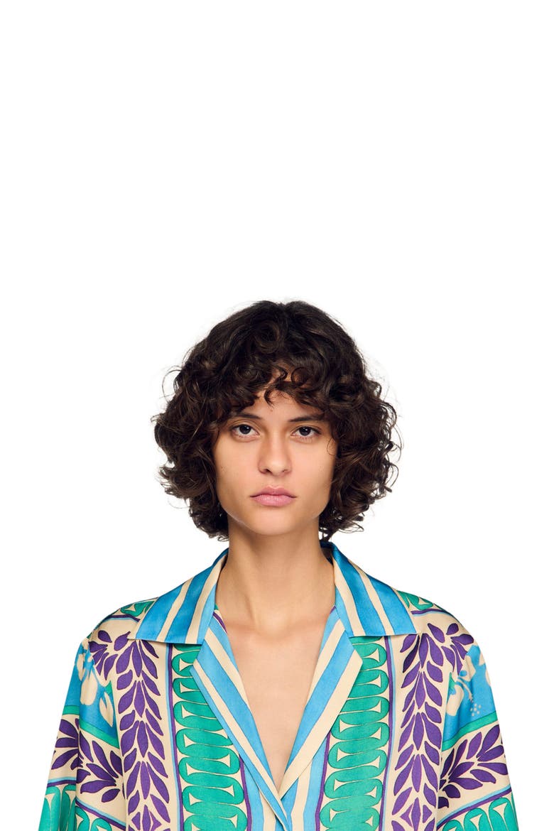 Flower print shirt, Alternate, color, Green / purple