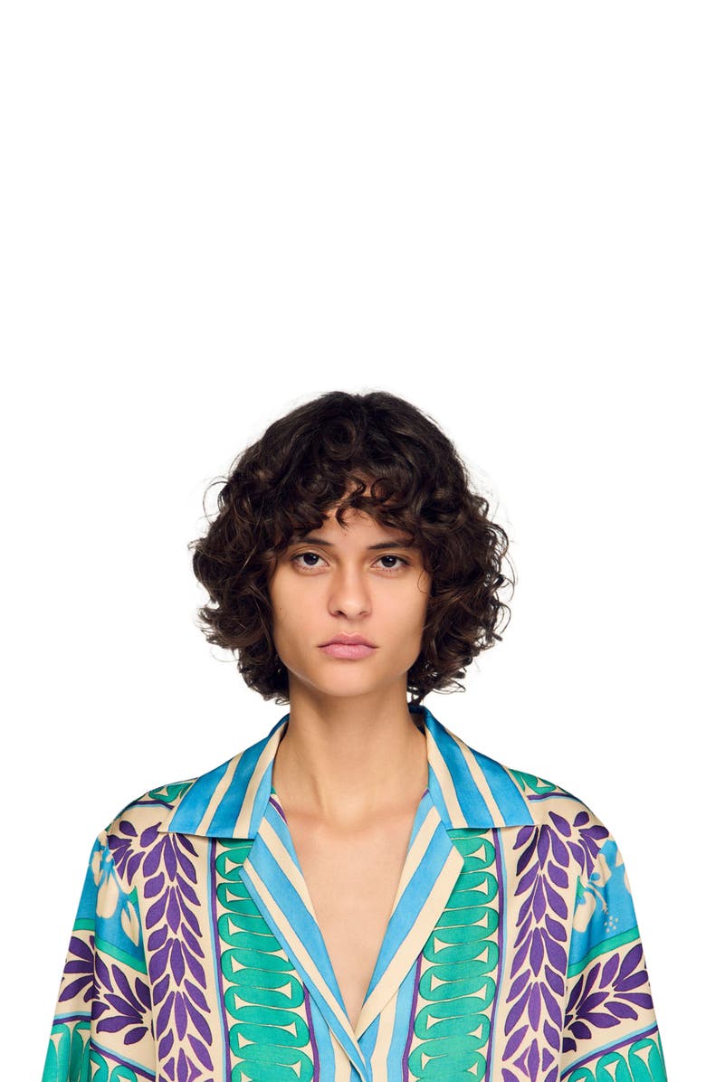 SANDRO Flower print shirt, Alternate, color, Green / Purple