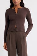 Open Edit Ribbed Crewneck Cardigan
