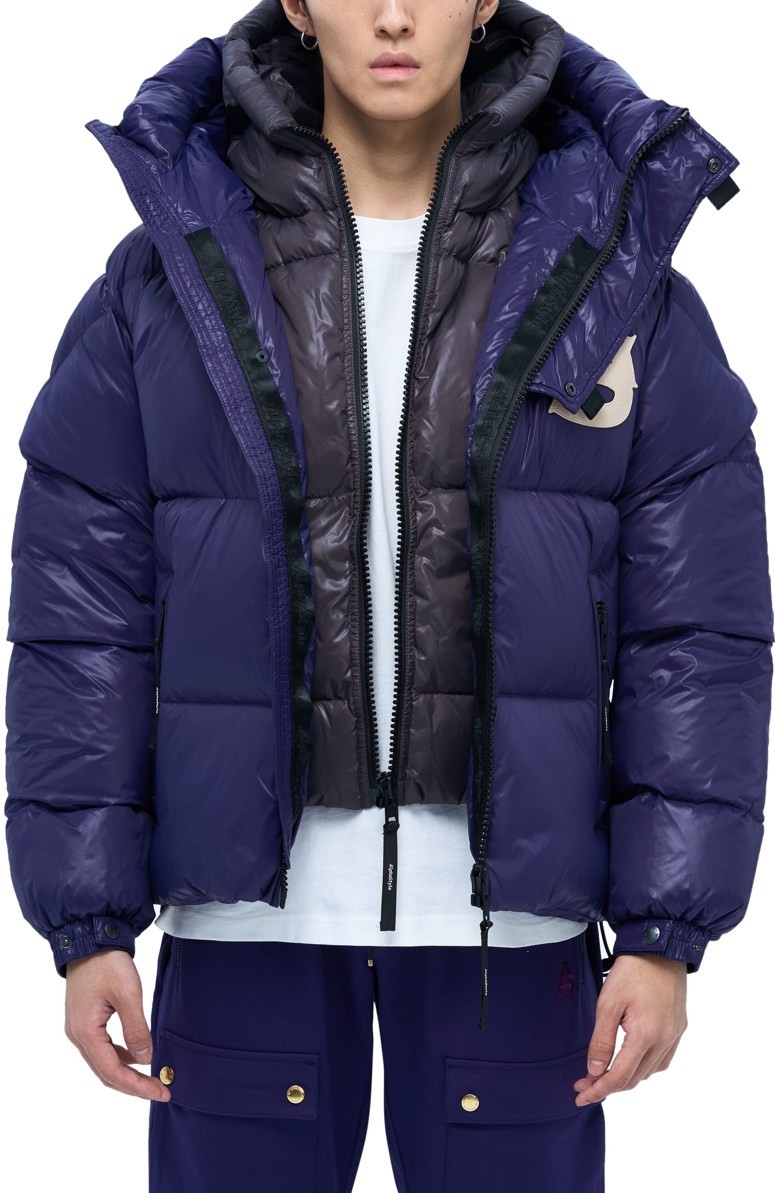 AlphaStyle Kudu Hooded Puffer Down Jacket in Purple 