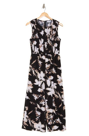 Calvin Klein Floral Sleeveless Smocked Wide Leg Jumpsuit