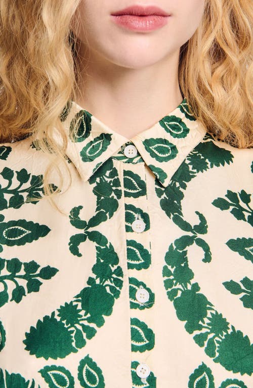 Sandro Leaves-print Maxi Dress In Ecru/green