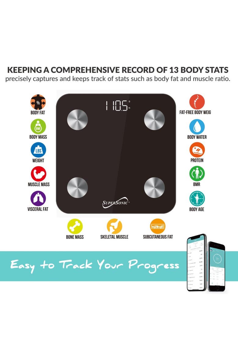 Smart Scale Body Composition Analyzer w/ Smartphone App, Alternate, color, Black