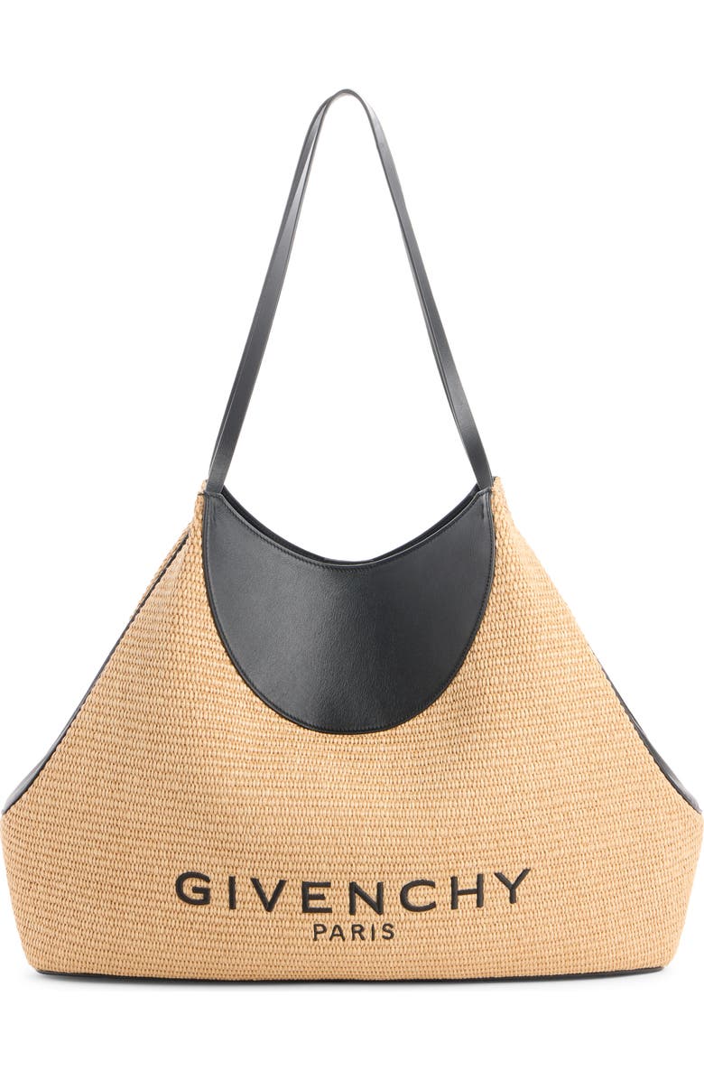 Givenchy Medium Facet Straw & Leather Tote, Main, color, Natural