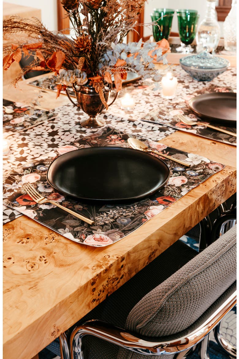 Dark Garden by Burcu Korkmazyürek Cotton Placemats, Alternate, color, BLACK