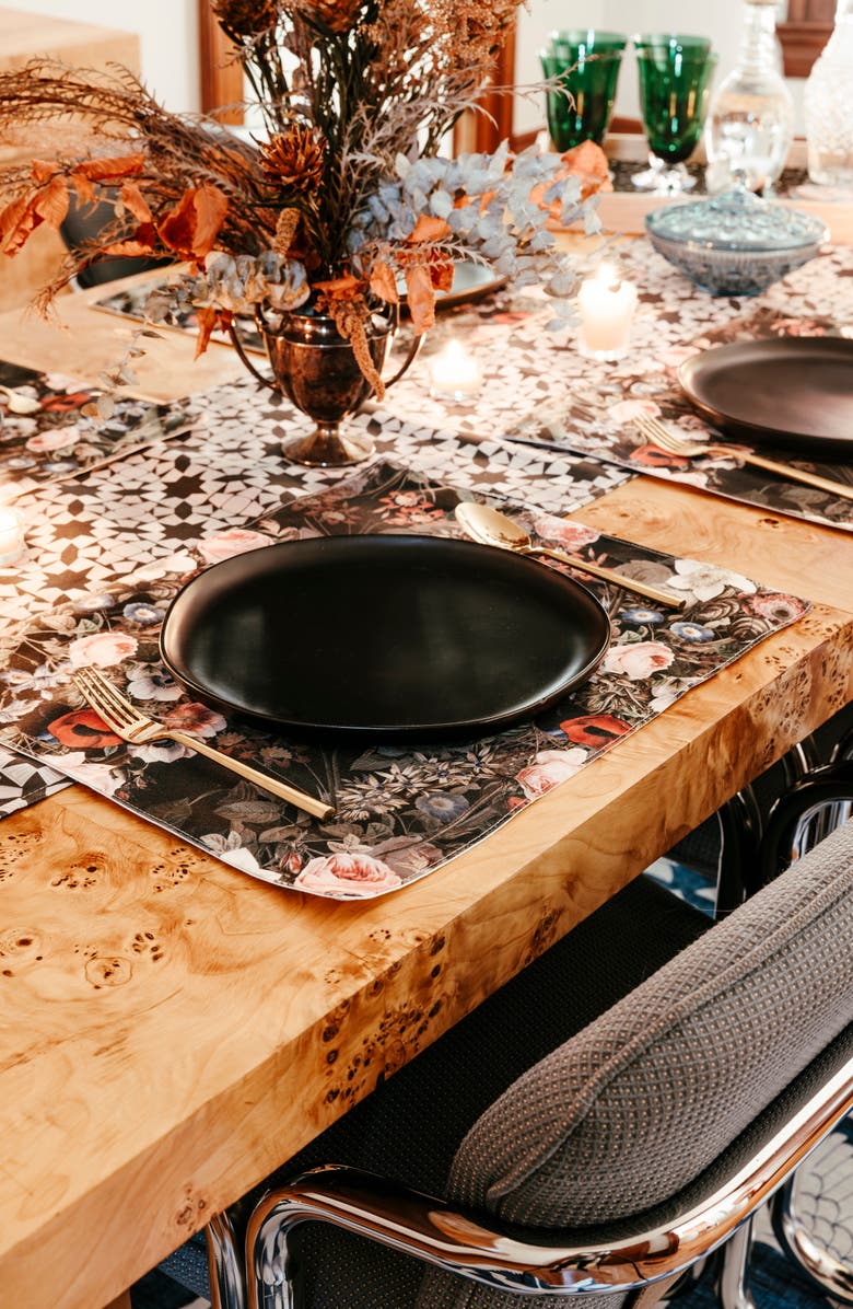 Deny Designs Dark Garden by Burcu Korkmazyürek Cotton Placemats, Alternate, color, Black