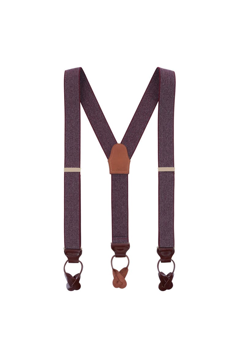 Silas Classic Herringbone Elastic Button End Suspenders, Alternate, color, Burgundy